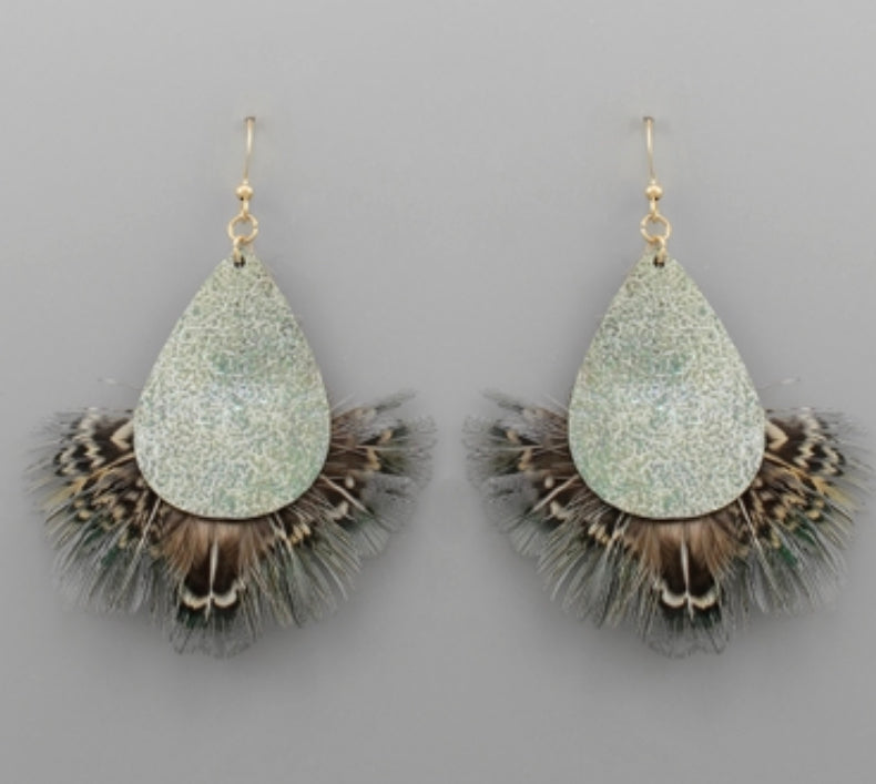 Teardrop and Fan Feather Earrings