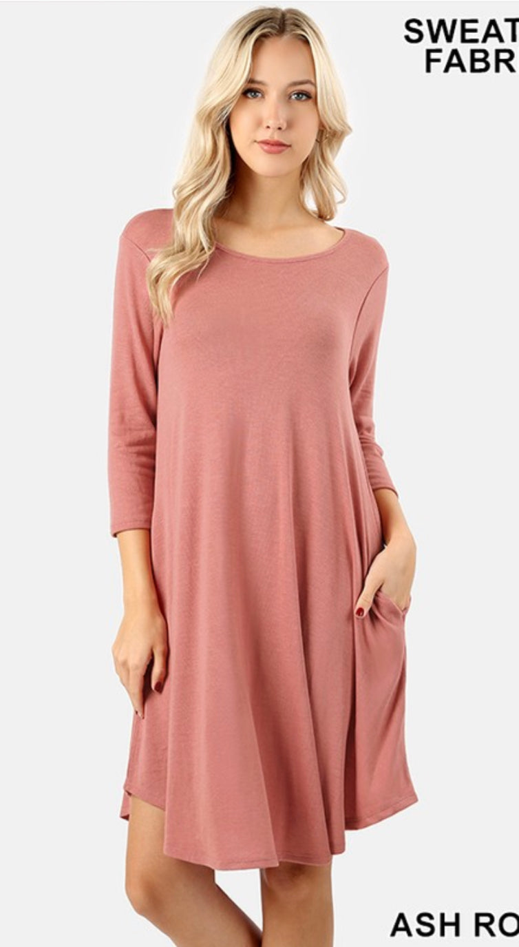 3/4 Sleeve A-Line Dress S-XL