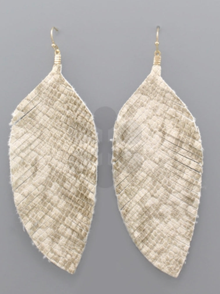 Snake Leather Feather Earrings