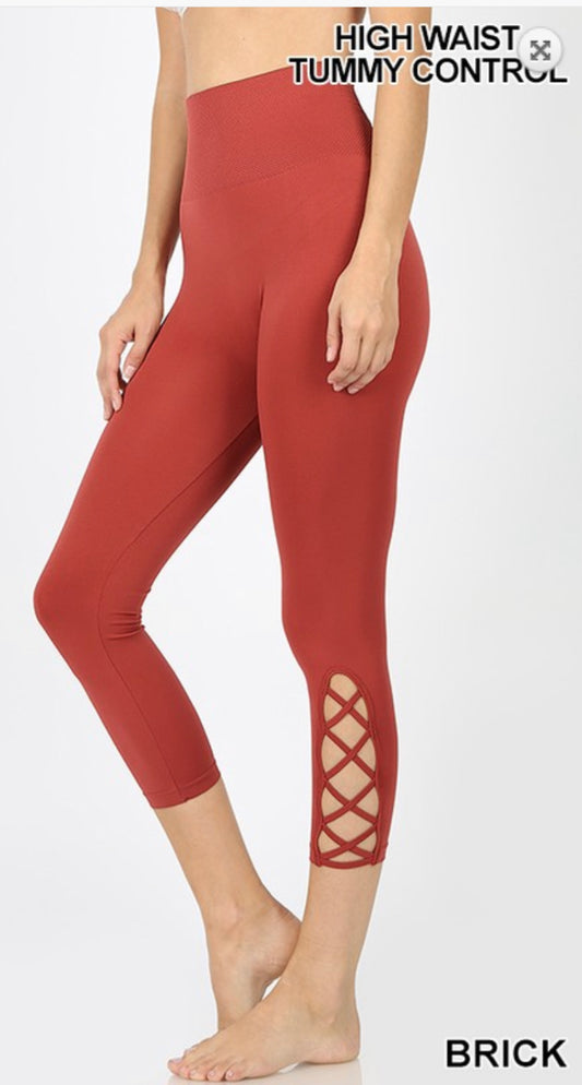 Lattice Hem High Waist Leggings S-XL