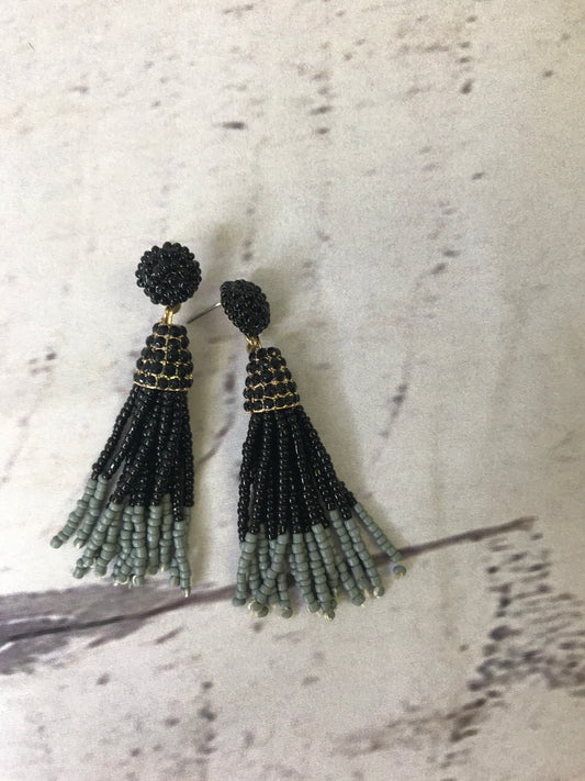 Two-Tone Bead Tassel Earrings