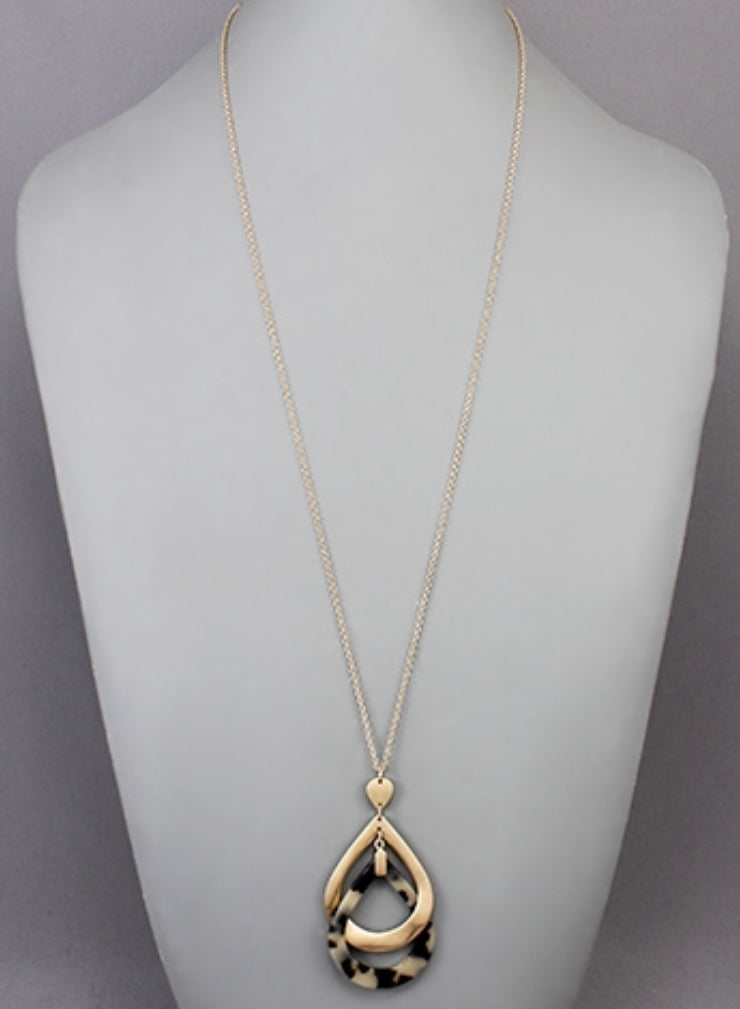 Acrylic and Metal Teardrop Necklace