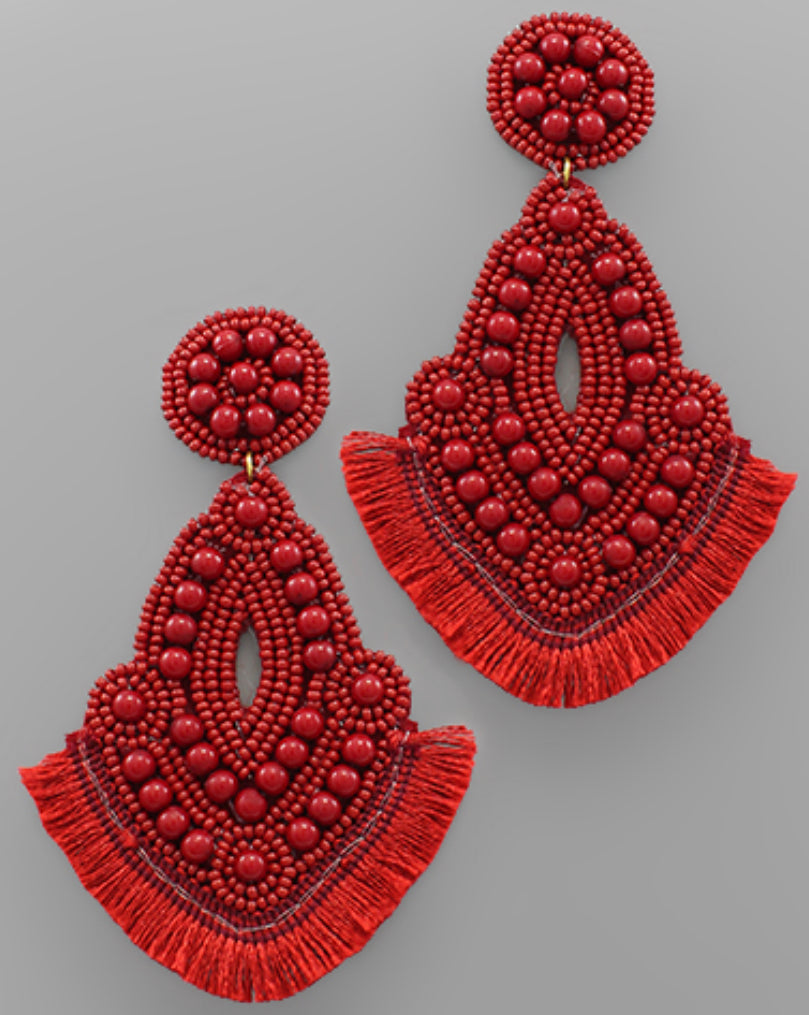 Bead Marquise Fan Tassel Earrings