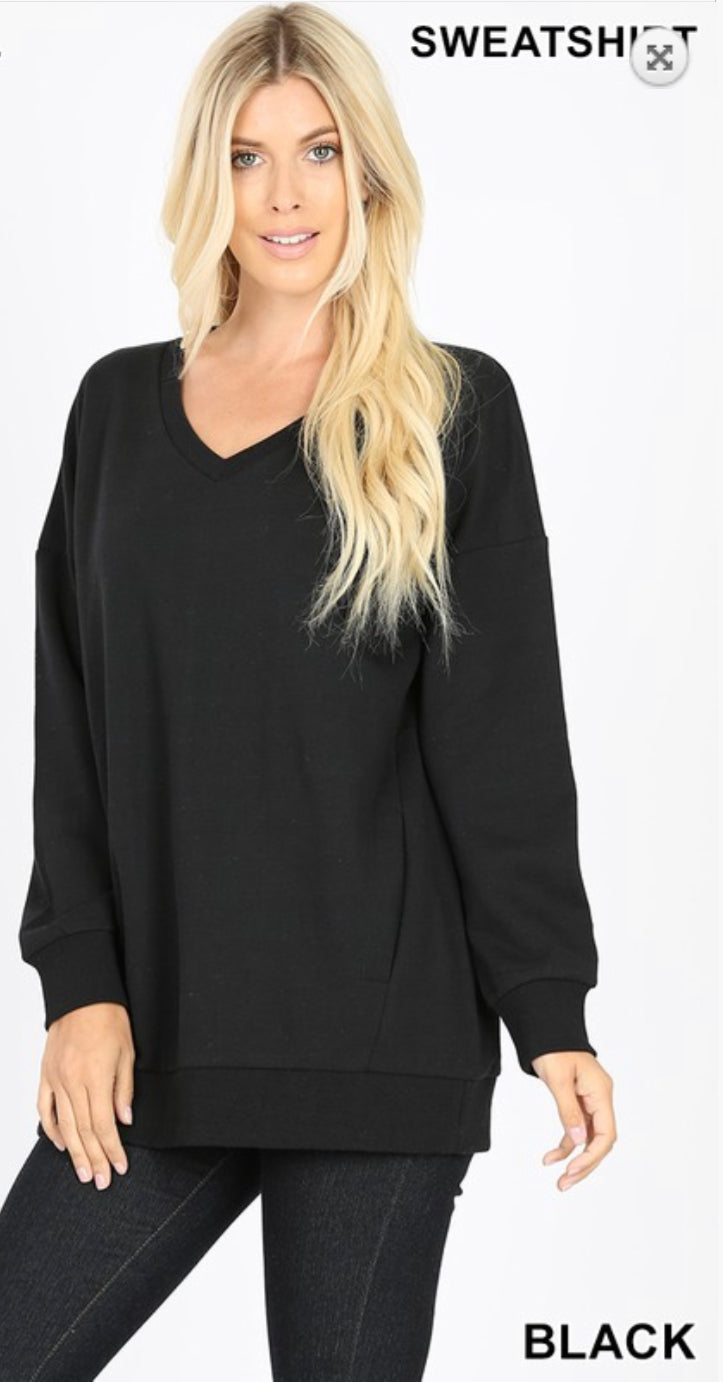 Long Sleeve V-Neck Sweatshirt