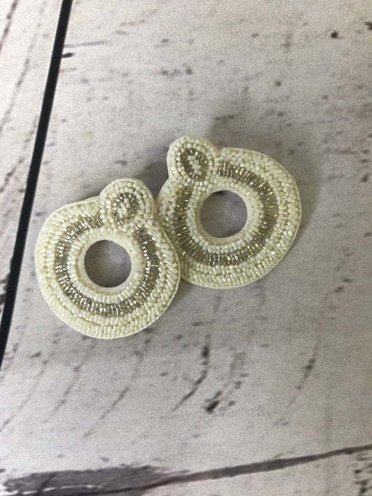 White Beaded Circle Earrings