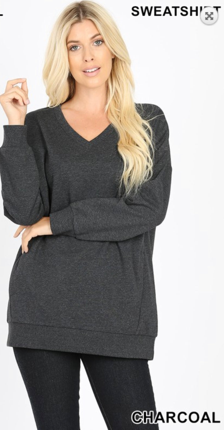 Long Sleeve V-Neck Sweatshirt