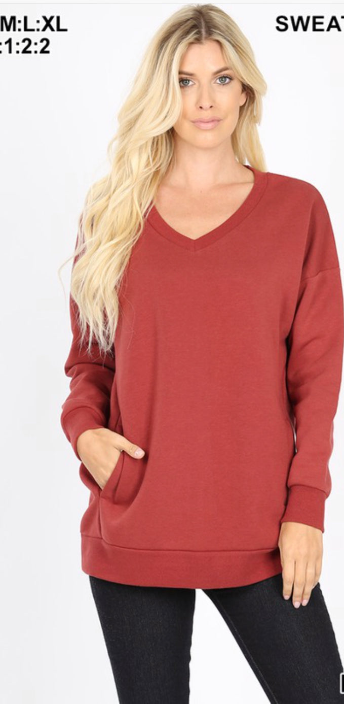 Long Sleeve V-Neck Sweatshirt