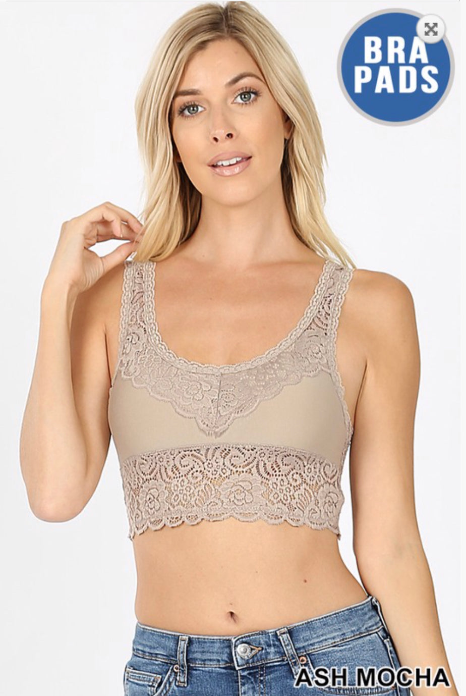 SEAMLESS STRETCH LACE BRA TOP REMOVABLE BRA PADS