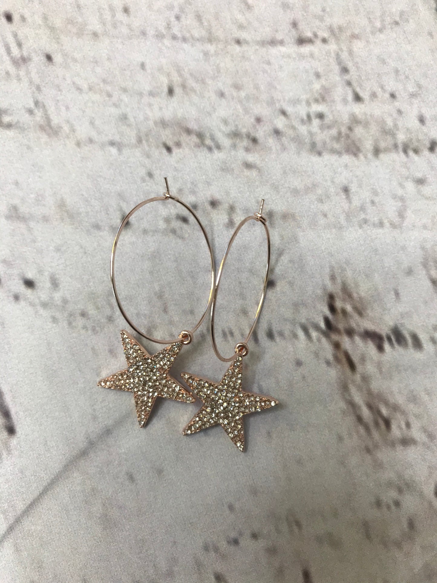 Pave Crystal Star Dangle Hoops