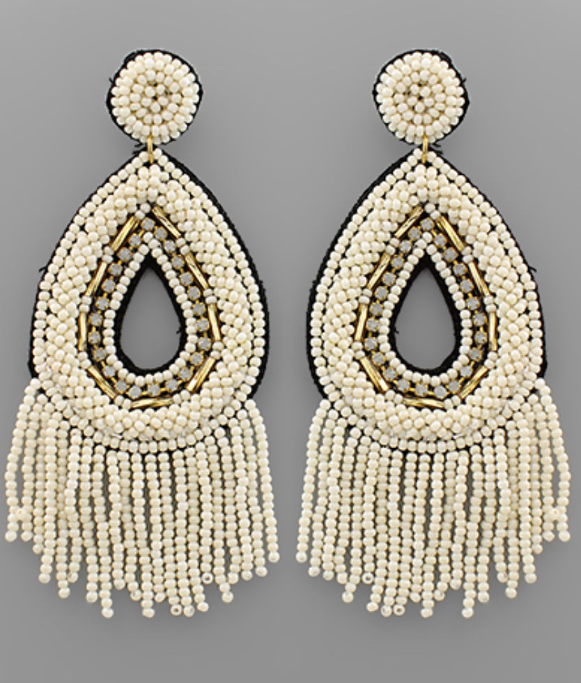 Seed Bead Teardrop & Tassel Earrings