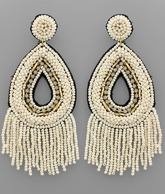 Seed Bead Teardrop & Tassel Earrings