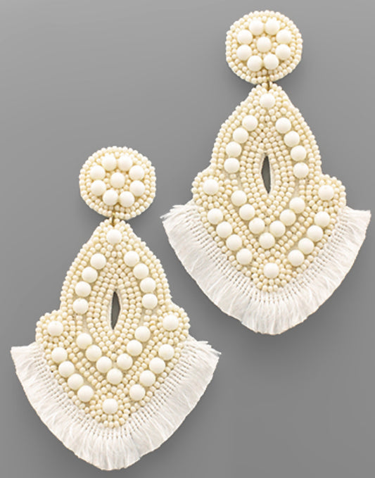 Bead Marquise Fan Tassel Earrings