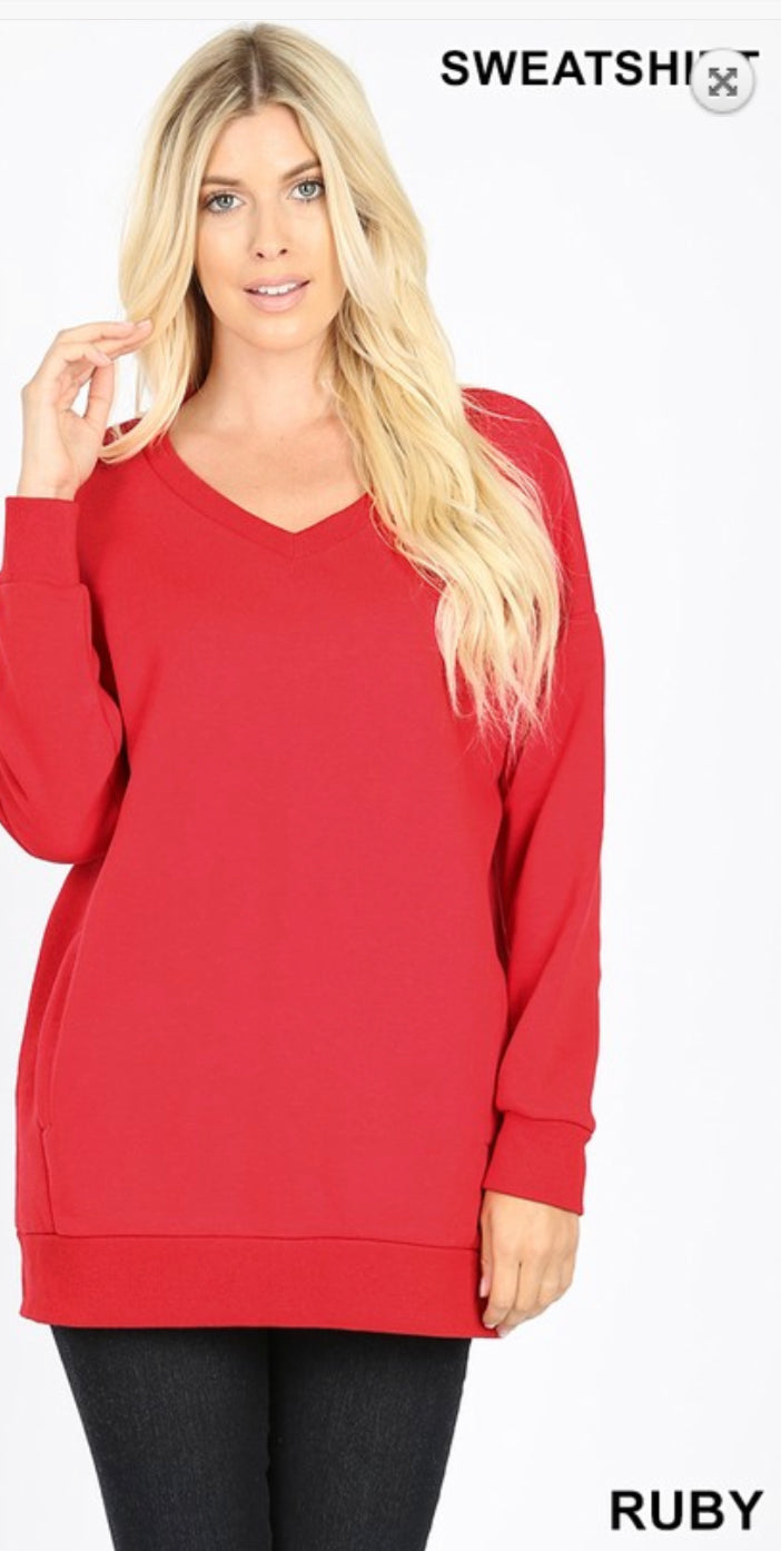 Long Sleeve V-Neck Sweatshirt