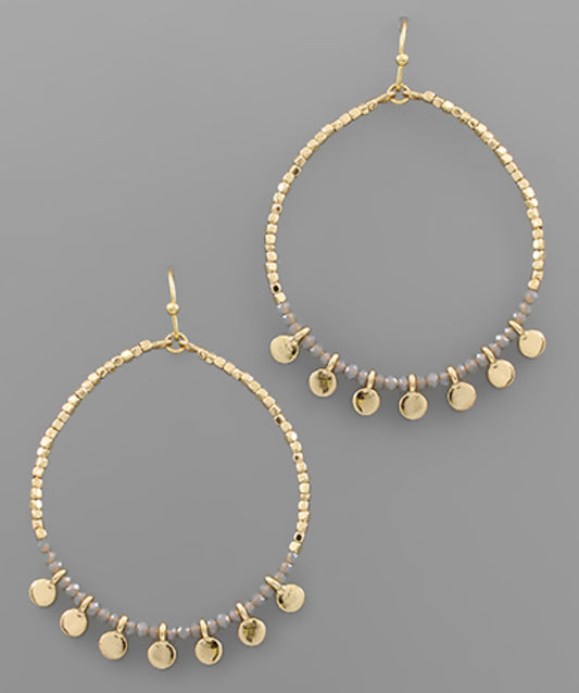 Bead Circle and Disc Charm Earrings