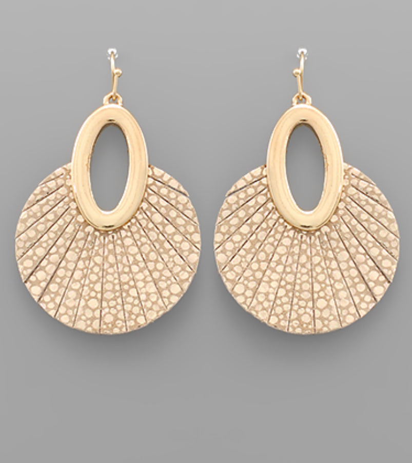 Oval and Stingray Leather Disc Earrings