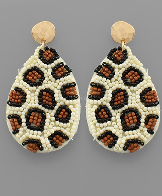 Leopard Bead Teardrop Earrings