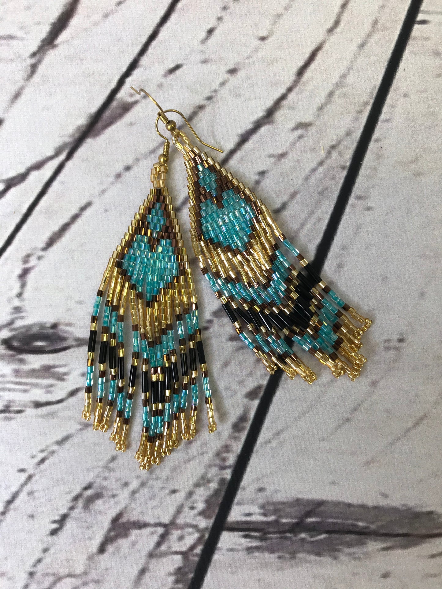 Bead Triangle Tassel Earrings