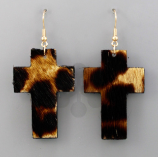 Cowhide Cross Earrings