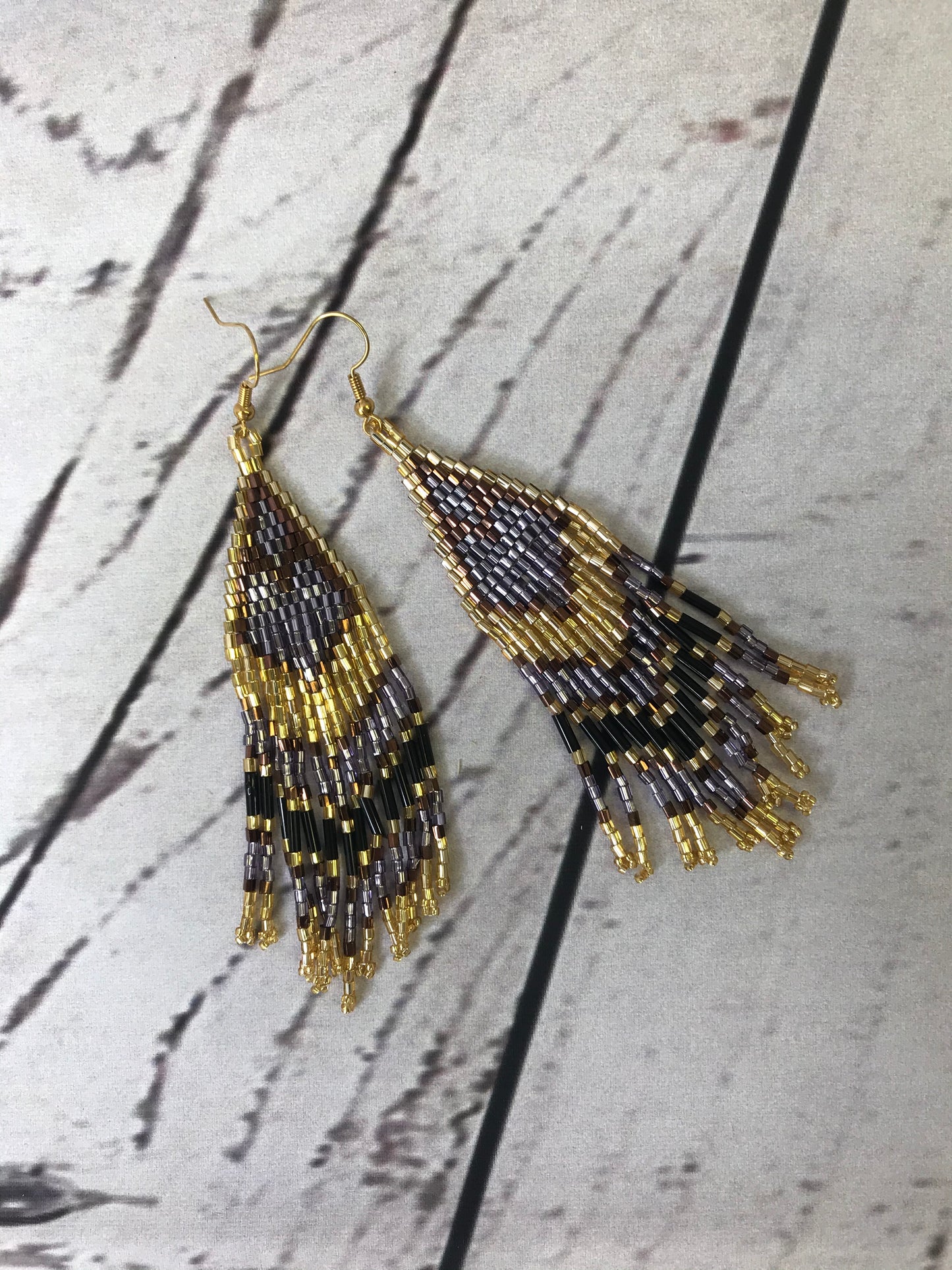 Bead Triangle Tassel Earrings