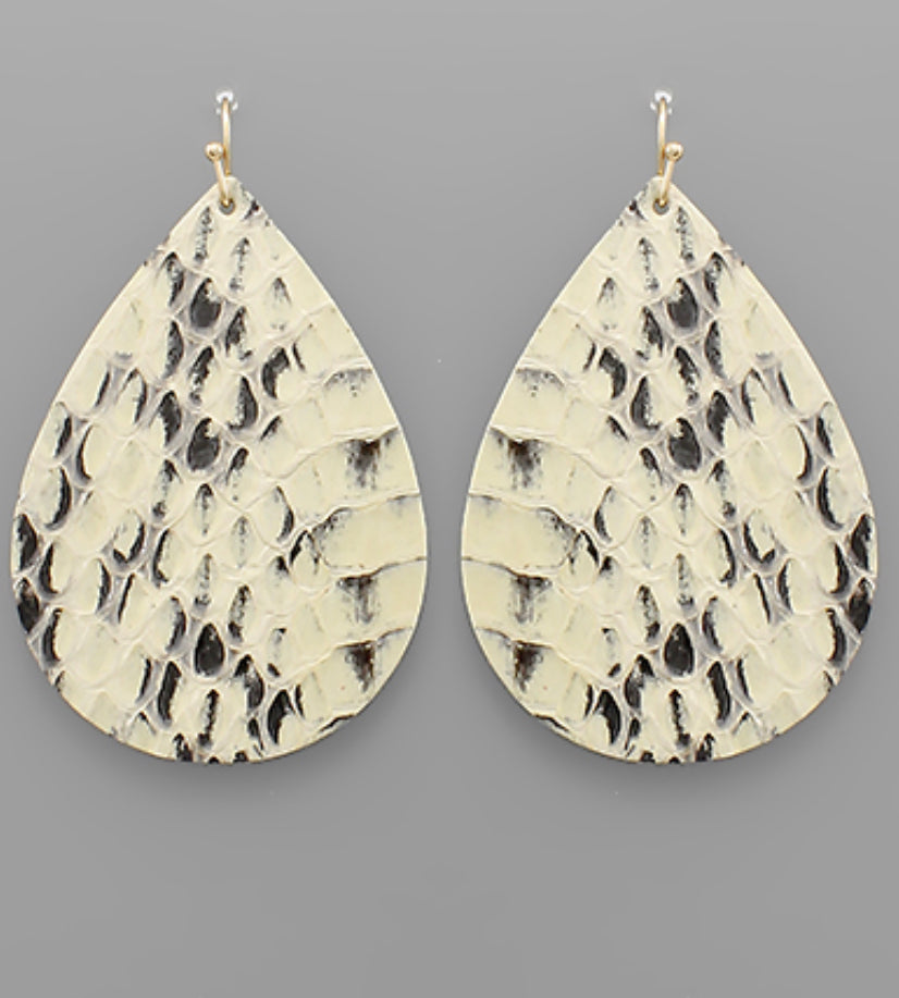 Leather Snake Teardrop Earrings