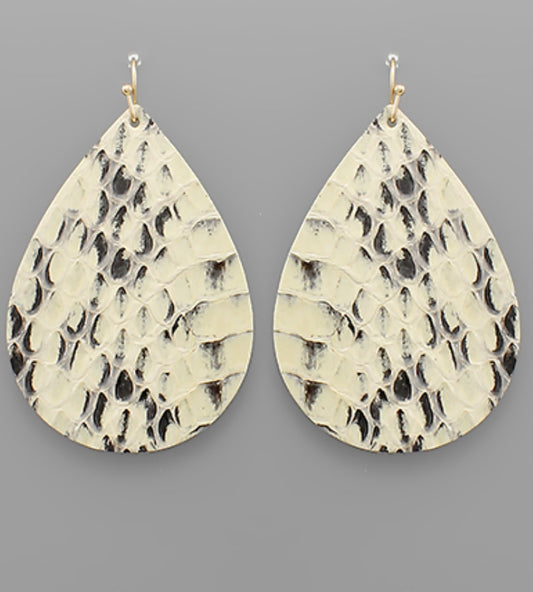 Leather Snake Teardrop Earrings