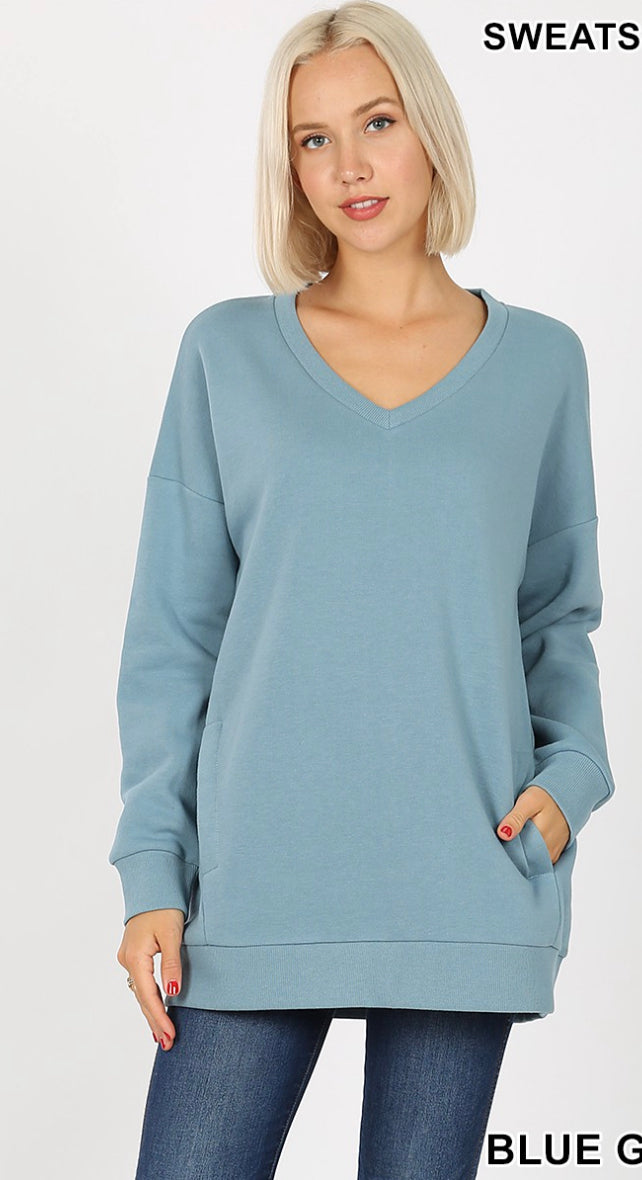 Long Sleeve V-Neck Sweatshirt