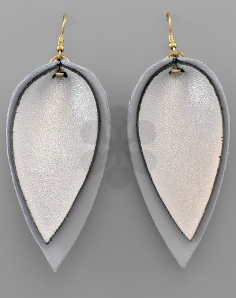 Gold Leather Teardrop Earrings