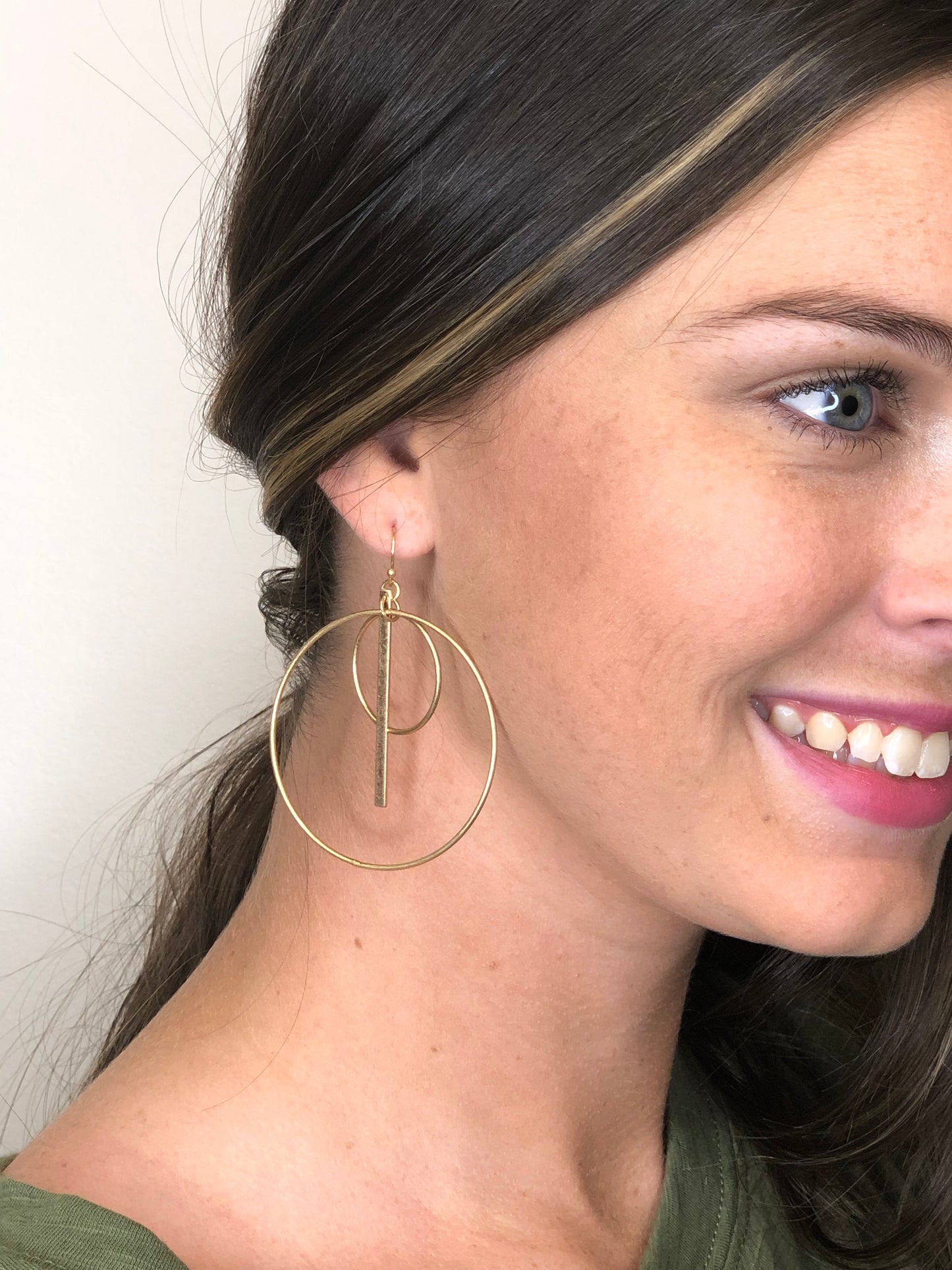 Stacked Hoop and Bar Drop Earrings