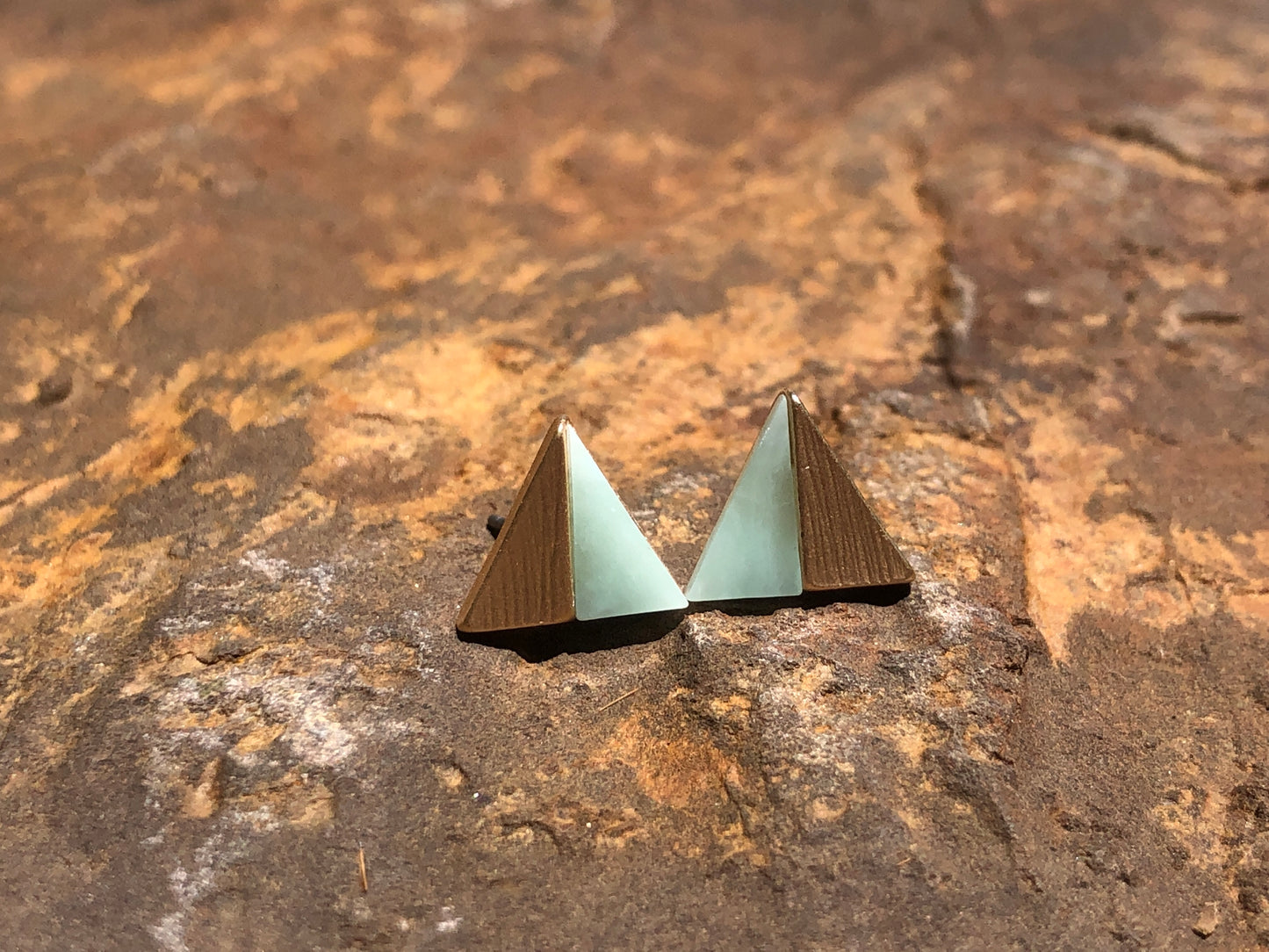 Mint and Gold Triangle Studs