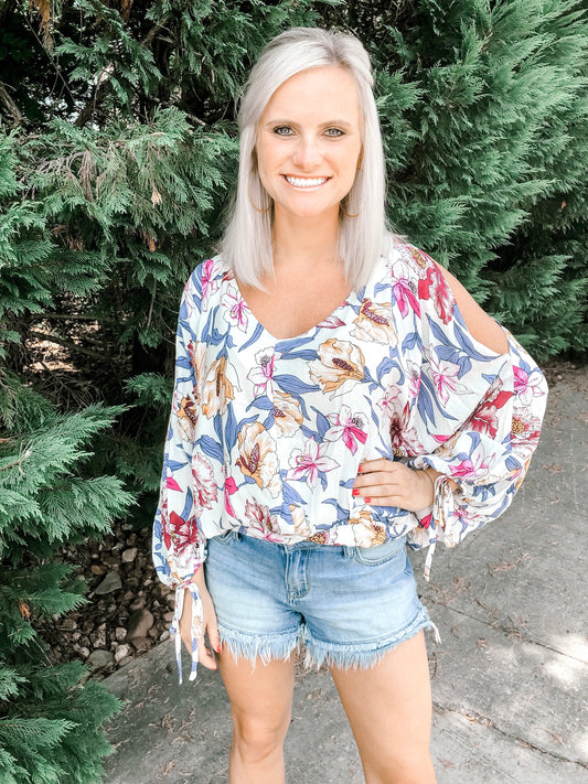 Floral Print Pirate Sleeve Top