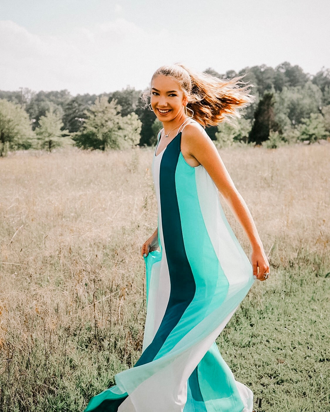 Color Block V-Neck Maxi Dress