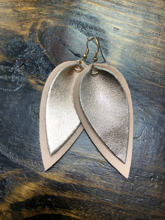 Rose Gold Leather Teardrop Earrings