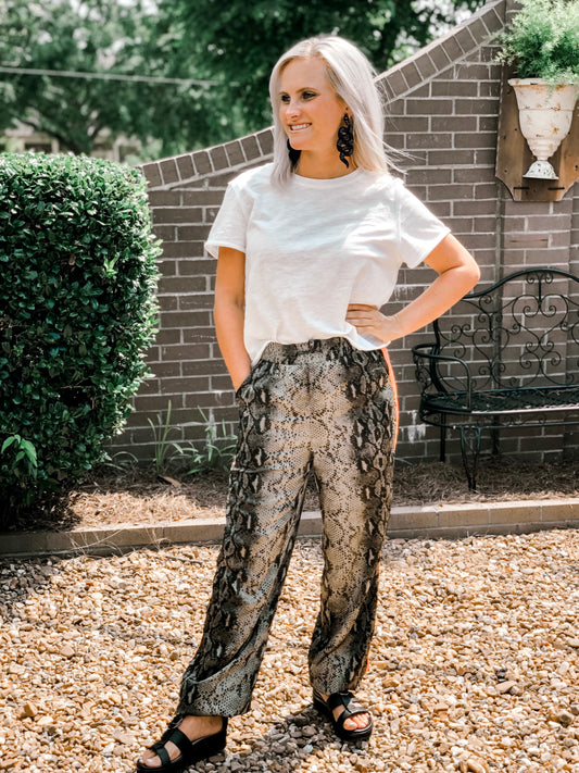 Snake Skin Print Side Stripe Pants