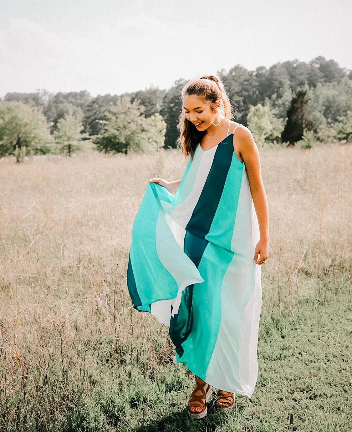 Color Block V-Neck Maxi Dress