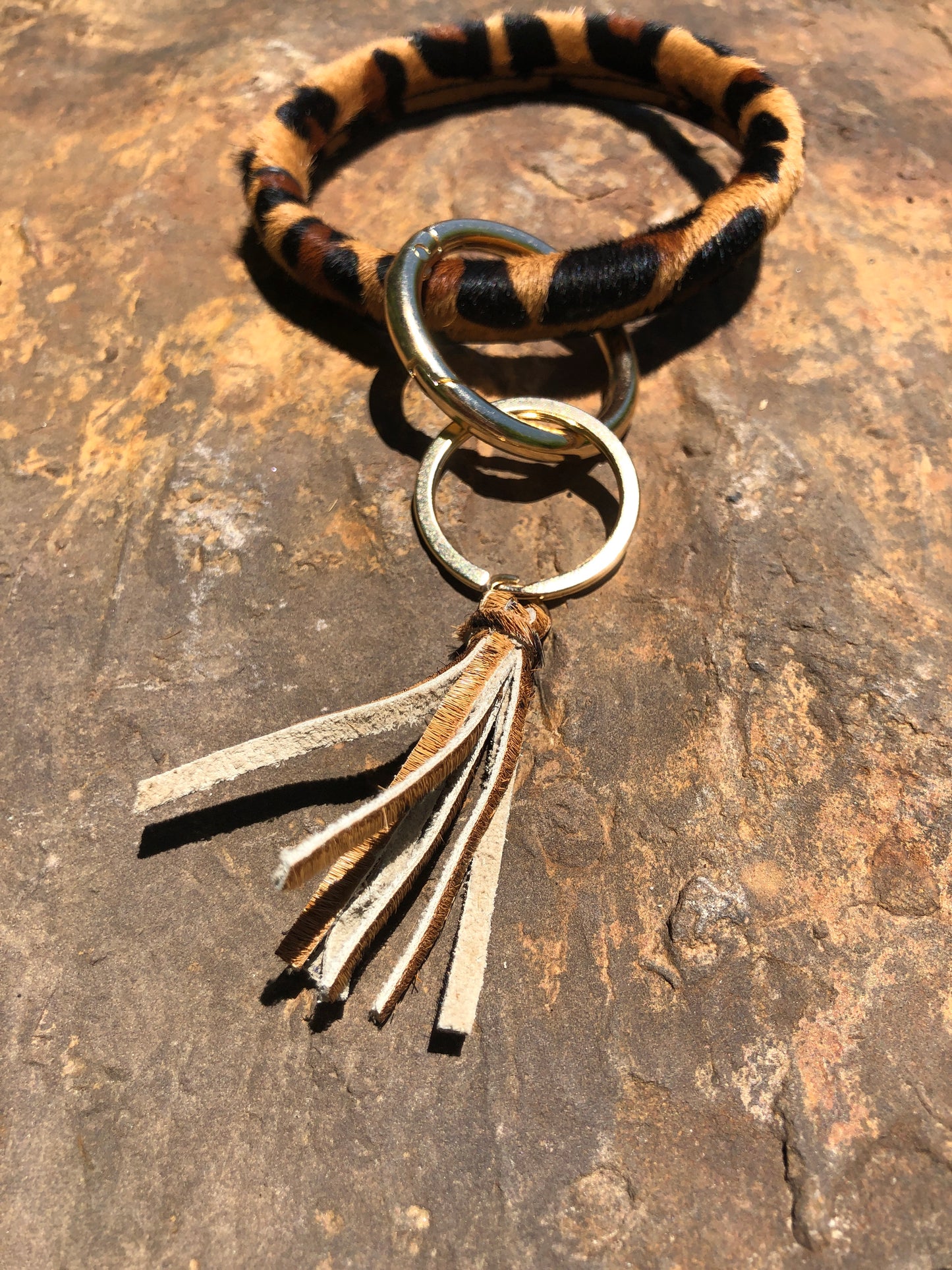 Textured Leopard Wrist Holder Key Chain