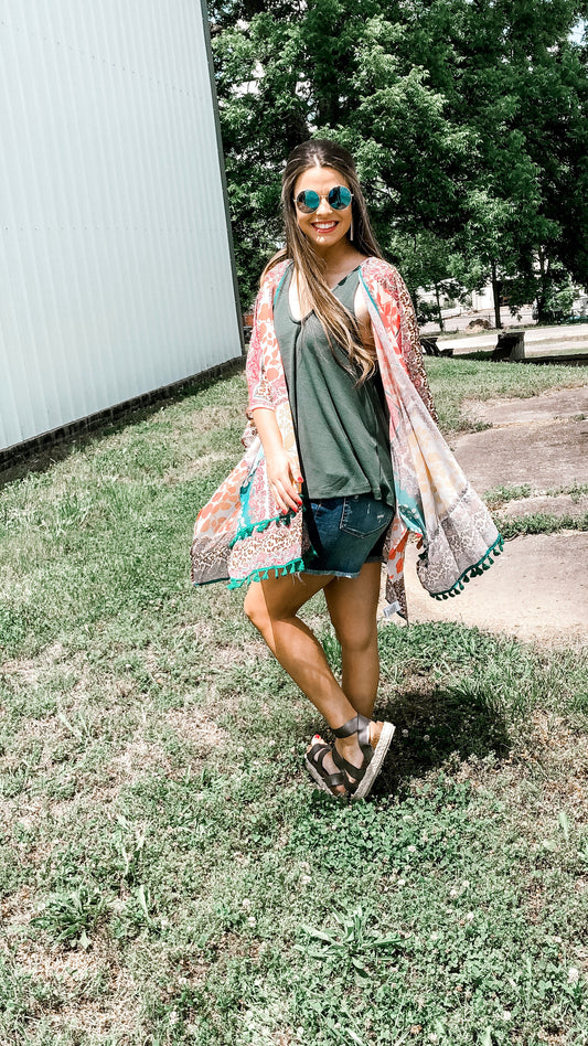 Multi Print Colorful Kimono