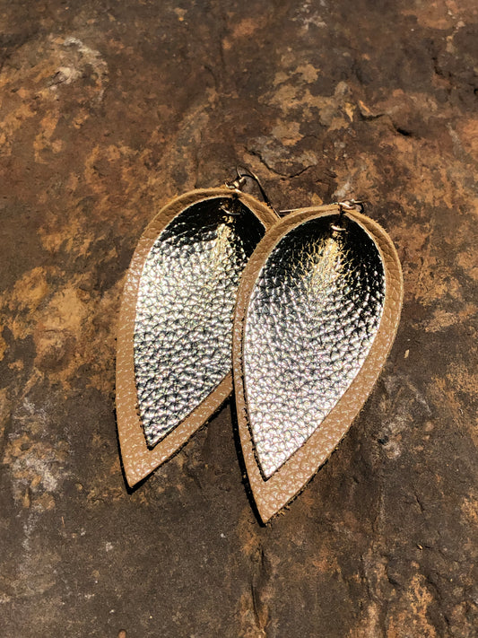 Gold Leather Teardrop Earrings