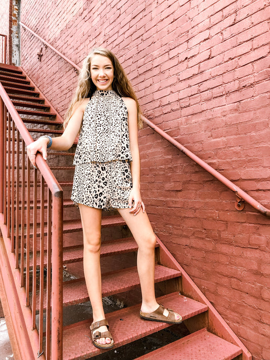 Cheetah Print Overlay Romper