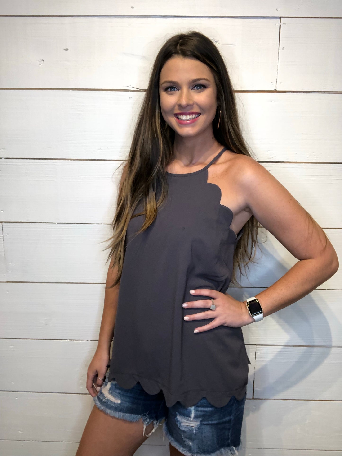 RESTOCK—High Neck Scalloped Hem Top