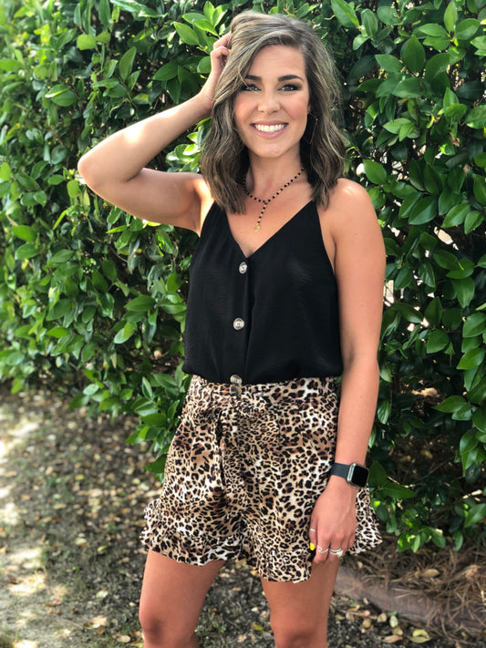 Leopard Print Ruffle Hem Shorts