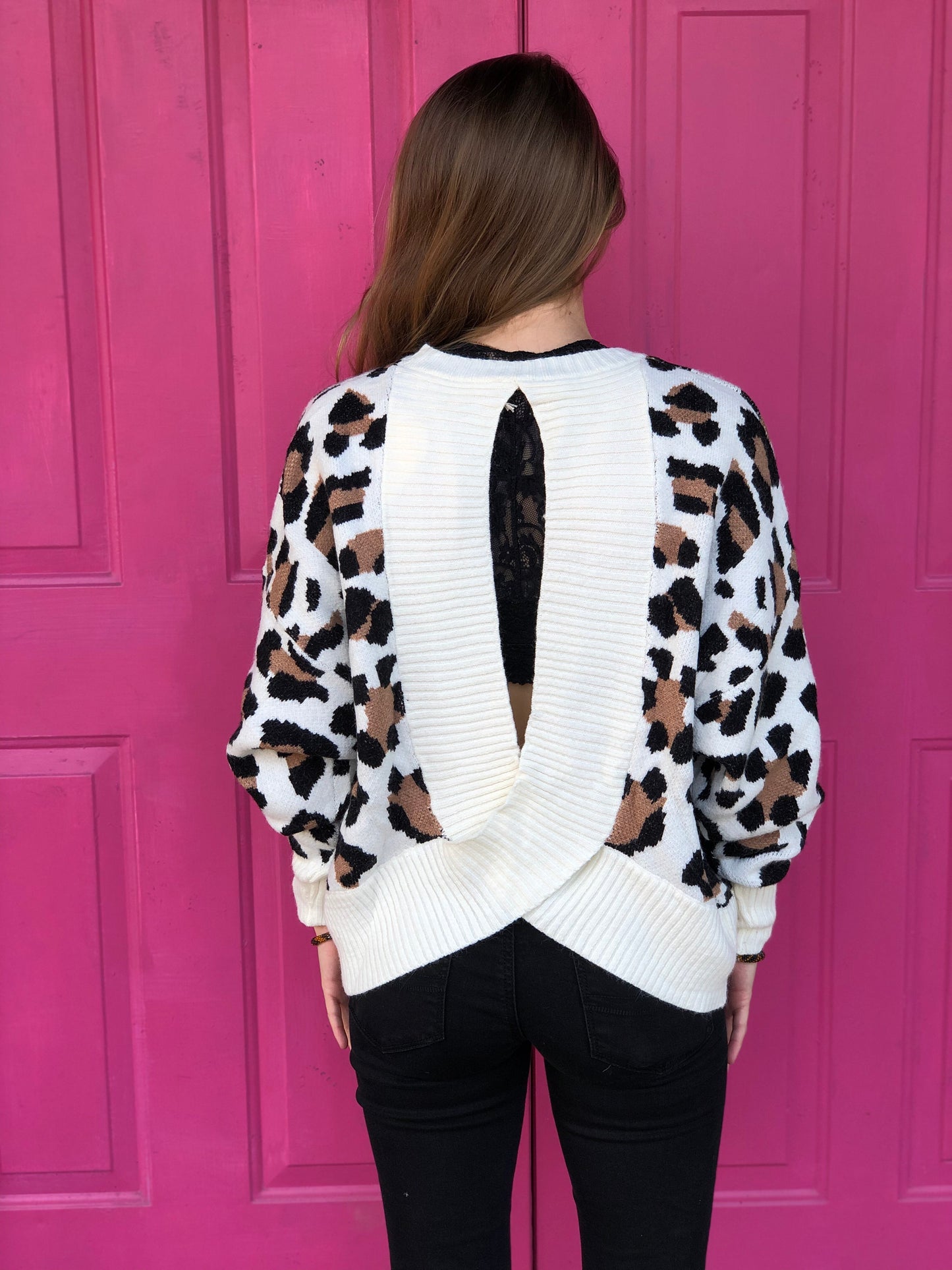 Leopard Print Open Back Sweater