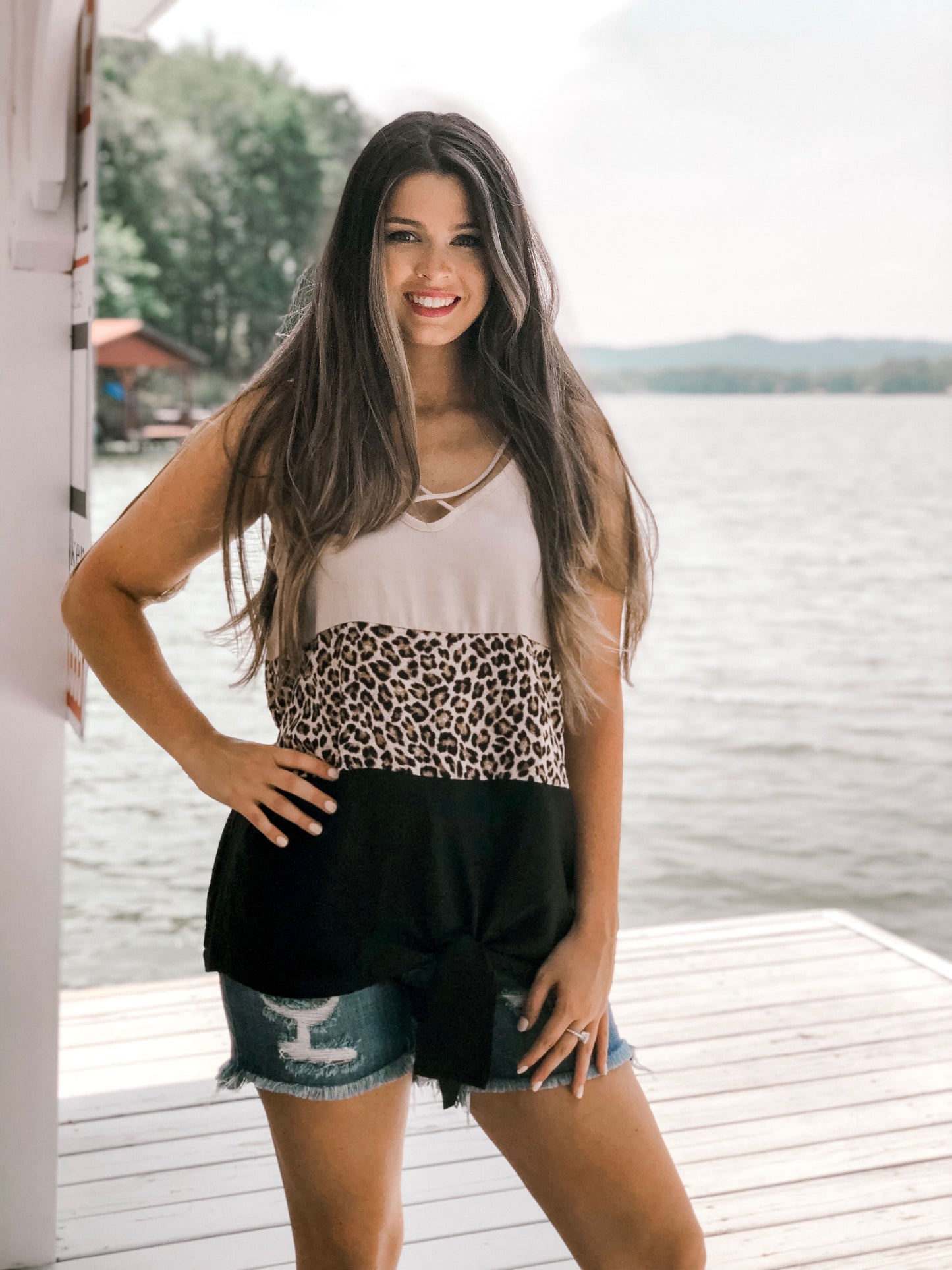 Color Block Animal Print Tank Top