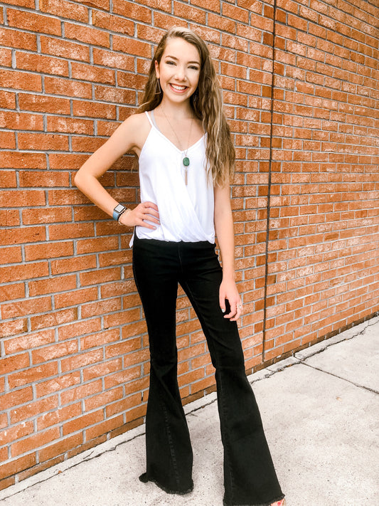 Black Pull On Flare Jeans