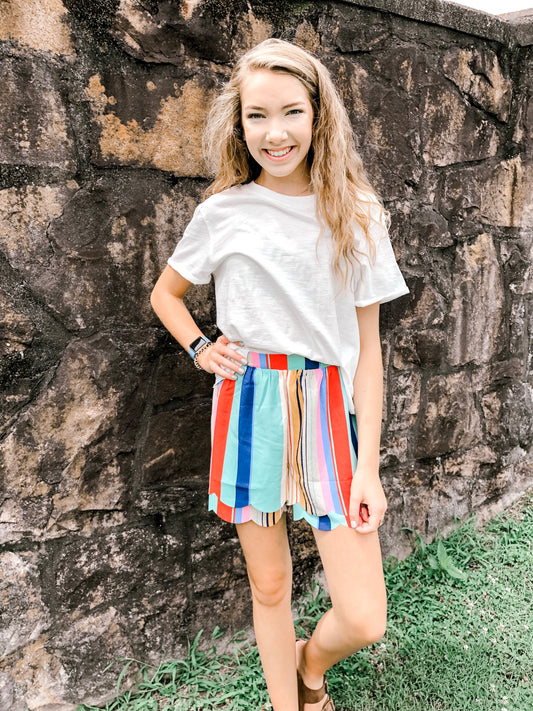 Striped Scalloped Shorts