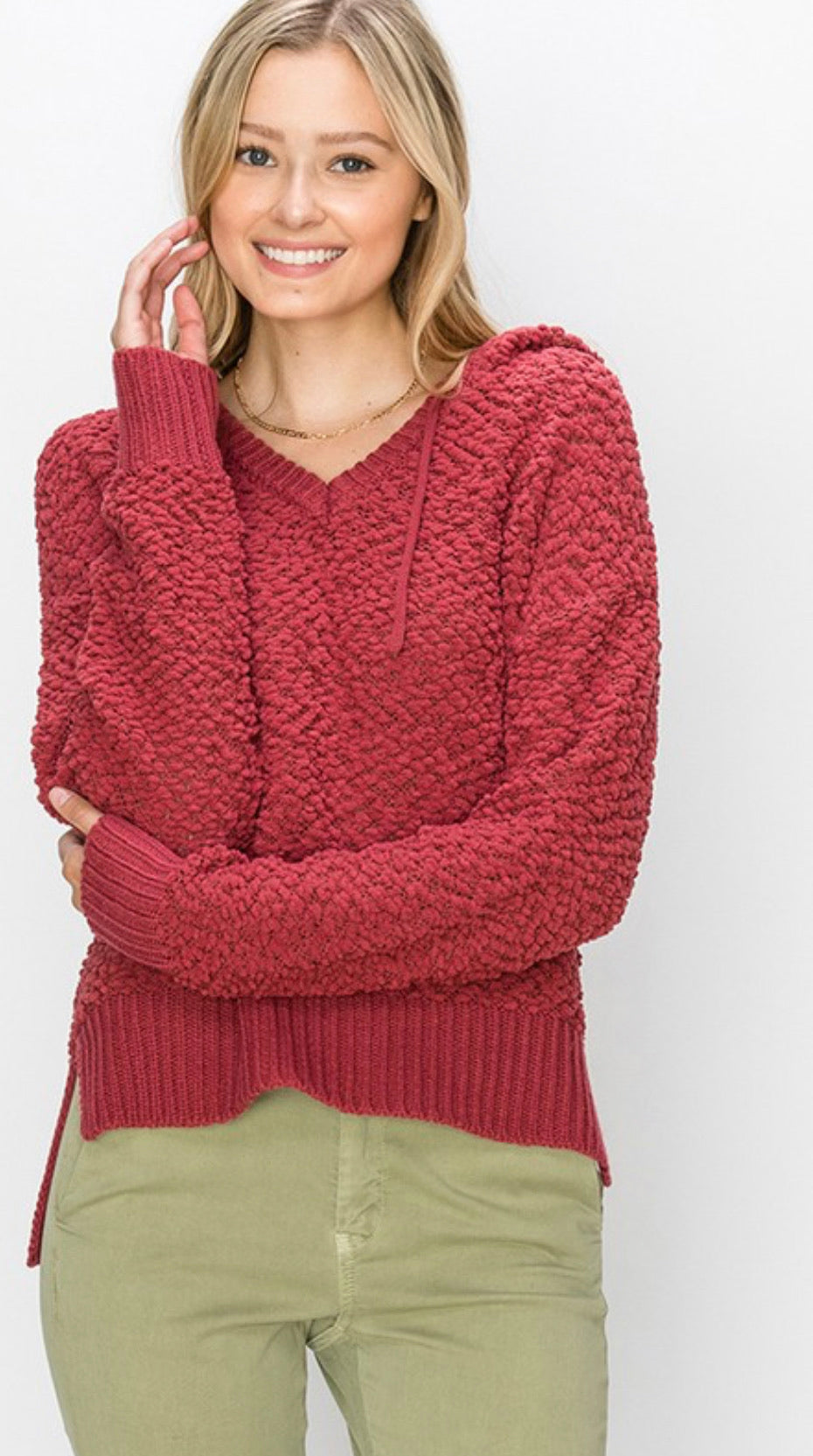 Hooded Popcorn Sweater