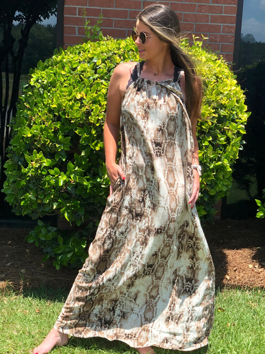 Snake Print Halter Maxi Dress