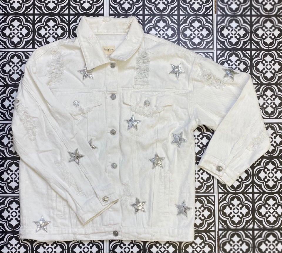 Take Me Out Distressed Star Denim Jacket