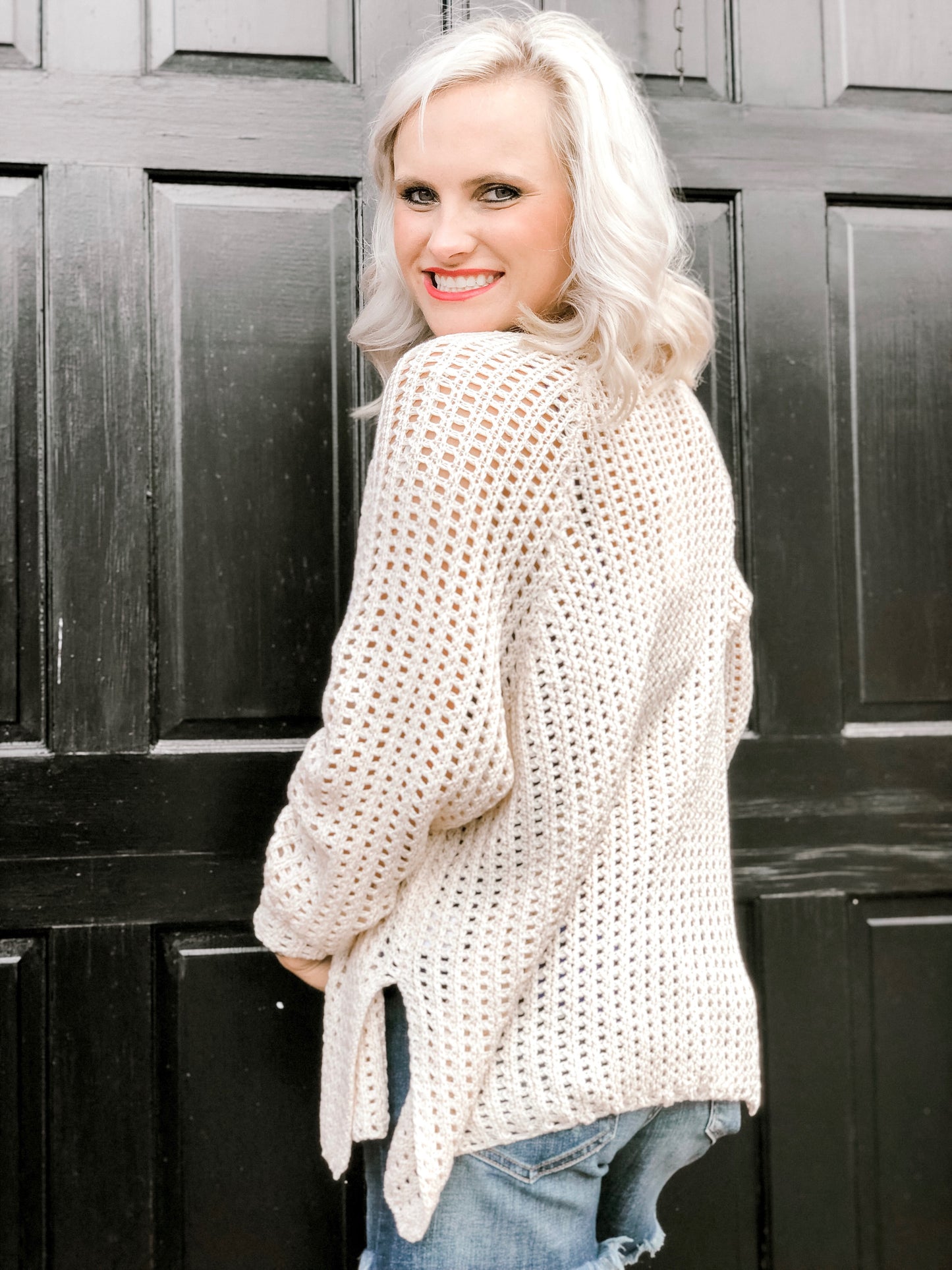 Open Knit Cardigan Sweater