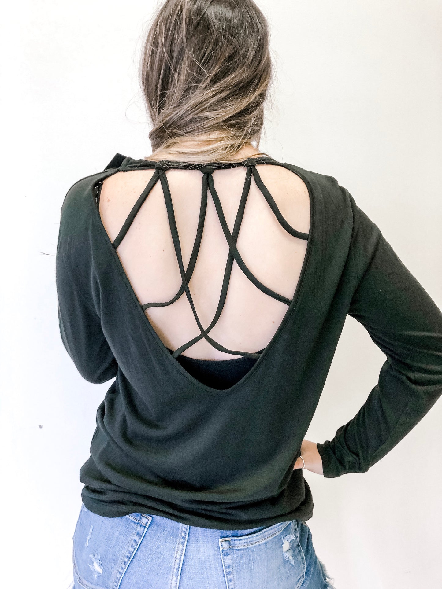 Long Sleeve Back Strap Detail Top