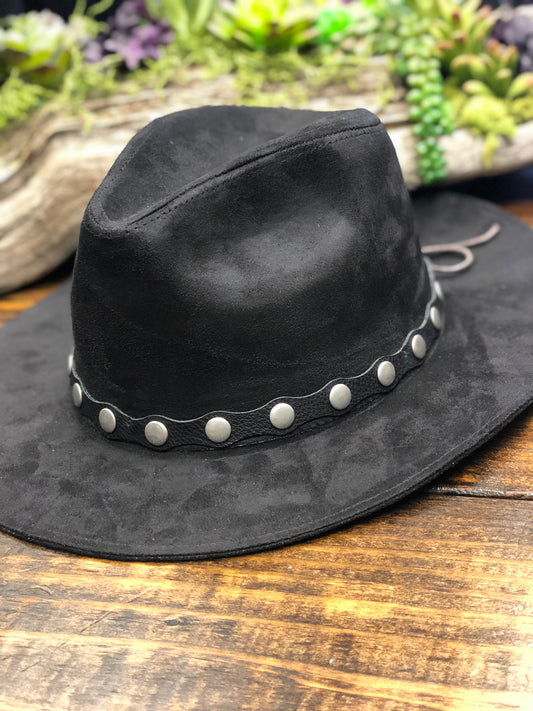 Panama Hat with Leather Studded Detail